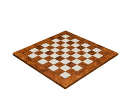 Pisa 51 cm matt root of elm chess board, three-quarter view