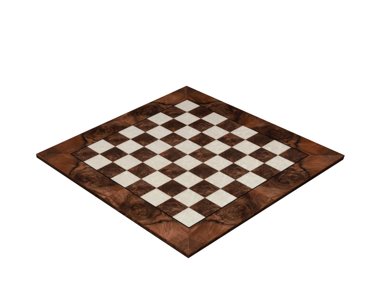 Siena 60 cm high-gloss root of walnut chess board, three-quarter view