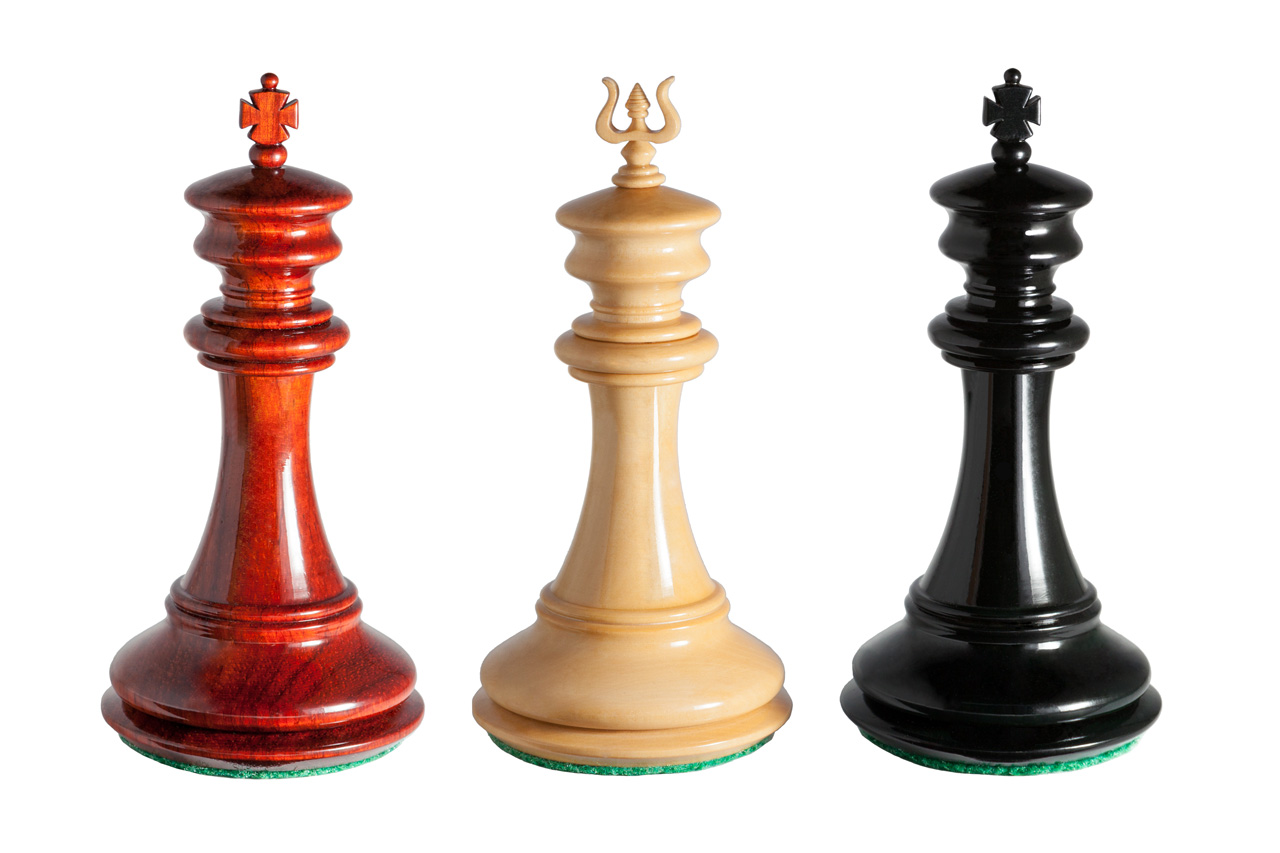 Three Apollo king finials in padauk, boxwood and ebony