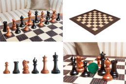 1849 Andalucia set with Staunton ebony and antiqued boxwood pieces and the 60 cm board