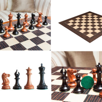 1849 Andalucia set with Staunton ebony and antiqued boxwood pieces and the 60 cm board
