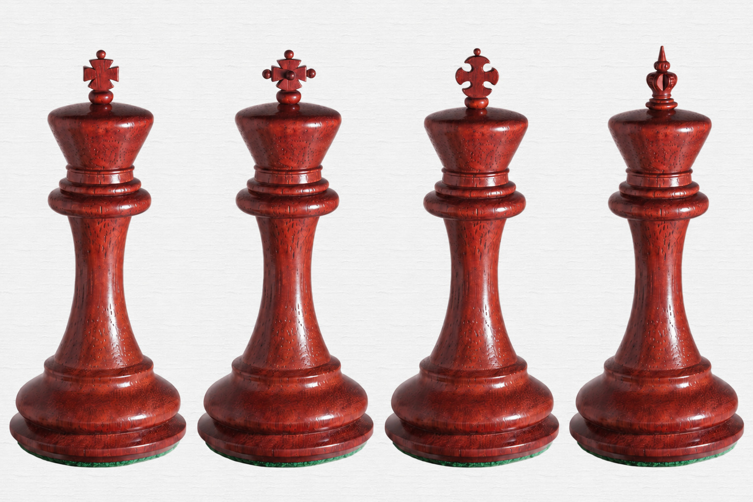Four interchangeable Chevalier king finials in padauk