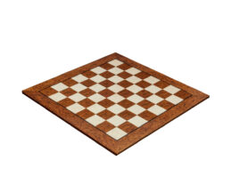Cordoba 50 cm high-gloss brown ash burl chess board, three-quarter view