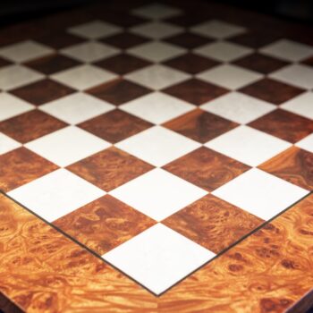 Pisa 51 cm matt root of elm chess board, angled view