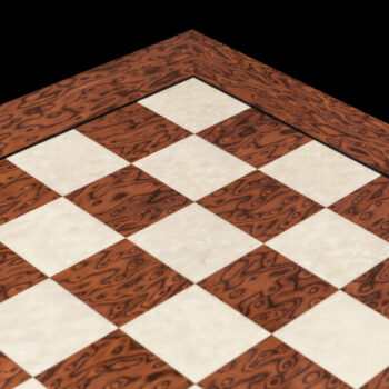 Segovia 60 cm high-gloss brown ash burl chess board, angled view