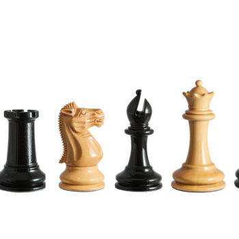 Staunton Evolution 4.25-inch chess pieces in lacquered ebony and boxwood