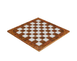 Venezia 51 cm high-gloss root of elm chess board, three-quarter view