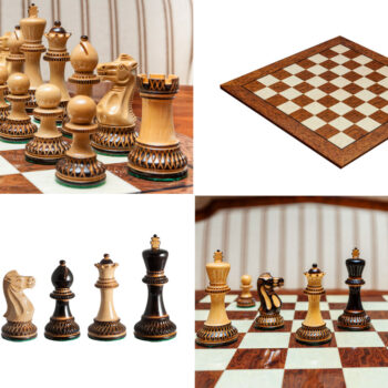 Vesuvius set collage with burnt boxwood Vulcan pieces and the 50 cm Cordoba board