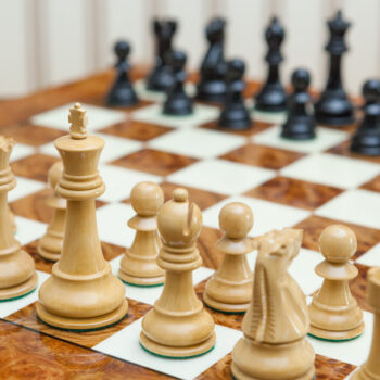 Shown with: 51 cm Venezia chess board Viking lacquered boxwood and ebony chess pieces viewed from the boxwood side on the 51 cm Venezia chess board