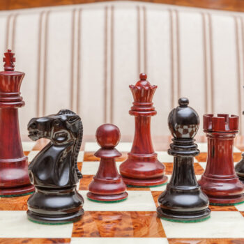 Shown with: 51 cm Venezia chess board Viking lacquered padauk and ebony chess pieces viewed at board level on the 51 cm Venezia chess board